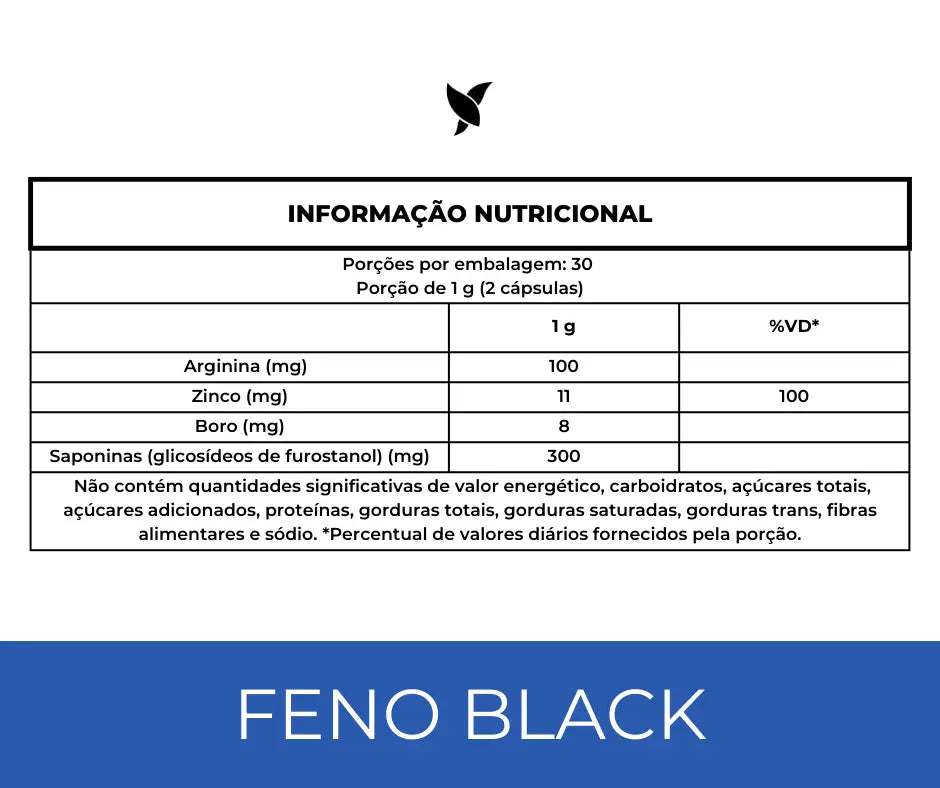 Feno Grego Black com Arginina, Zinco e Boro - 60 Cápsulas