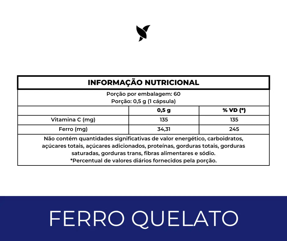 Ferro Quelato 35mg + Vitamina C 135mg - 60 Cápsulas