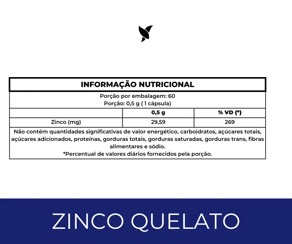 Zinco Quelato (Bisglicinato) - 29,59mg - 60 Cápsulas