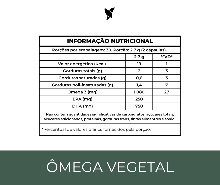 Ômega 3 com DHA 750mg e EPA 250mg de Algas Marinhas - Vegetal 60 Cápsulas